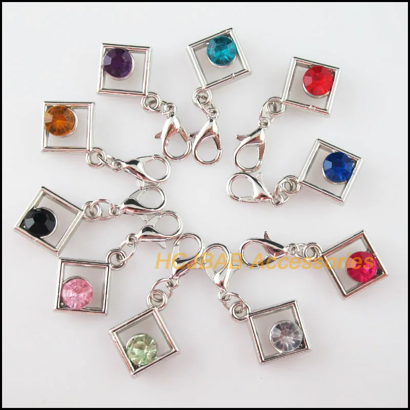 20Pcs Dull Silver Plated Mixed Crystal Square Charms With Lobster Claw Clasps 15x18mm
20Pcs Dull Silver Plated Mixed Crystal Square Charms With Lobster Claw Clasps 15x18mm