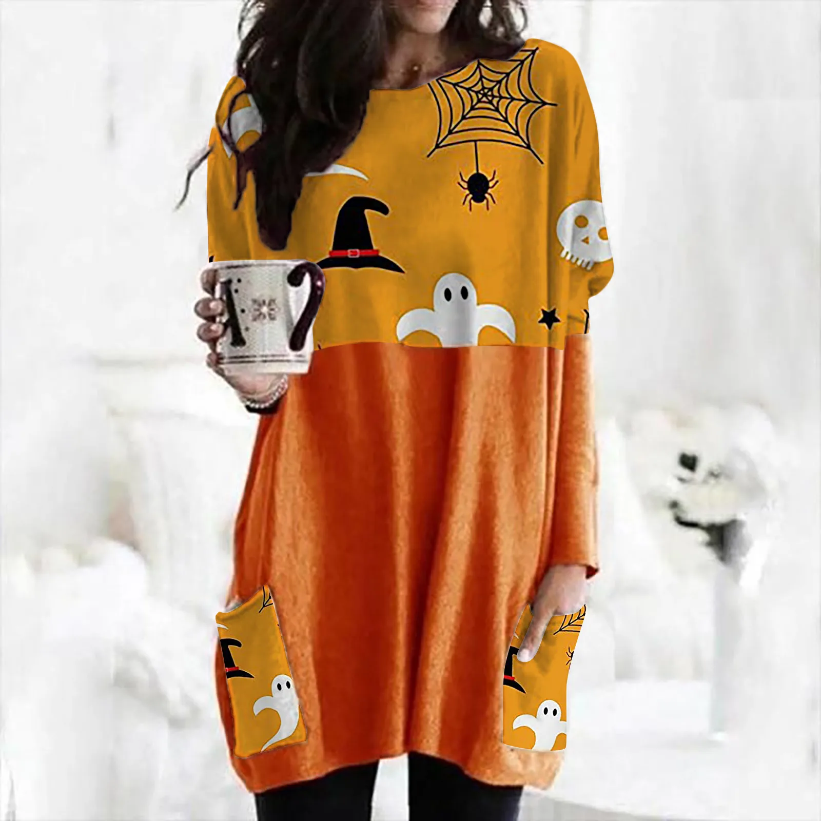 Women's Sexy Loose Long Halloween Sweatshirt Long Sleeve Splice Ghost Pumpkin Printed Shirt O-Neck Tops Pullover Ropa Mujer L4
Women's Sexy Loose Long Halloween Sweatshirt Long Sleeve Splice Ghost Pumpkin Printed Shirt O-Neck Tops Pullover Ropa Mujer L4