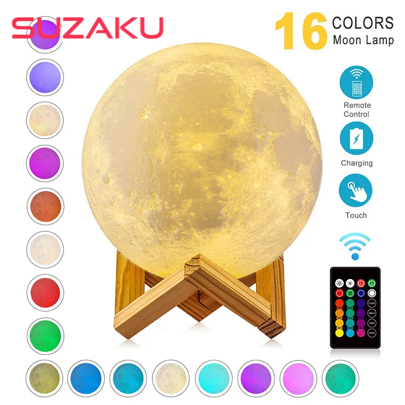 LED Night Light 3D Print Moon Lamp Rechargeable Color Change 3D Light Touch Moon Lamp Children's Lights Night Lamp for Home
LED Night Light 3D Print Moon Lamp Rechargeable Color Change 3D Light Touch Moon Lamp Children's Lights Night Lamp for Home