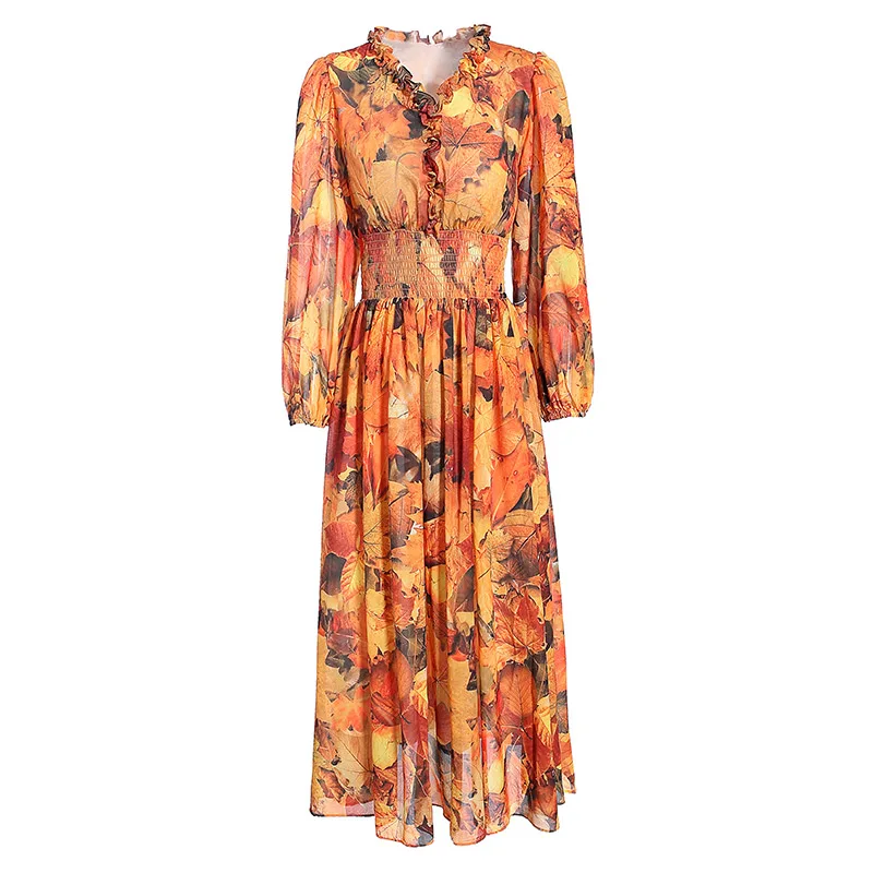 Seifrmann Summer Women Fashion DesignerA-Line Dress Sexy V-Neck Ruffles Elastic Waist Leaf Printed Ladies Midi Dresses vestidos
Seifrmann Summer Women Fashion DesignerA-Line Dress Sexy V-Neck Ruffles Elastic Waist Leaf Printed Ladies Midi Dresses vestidos