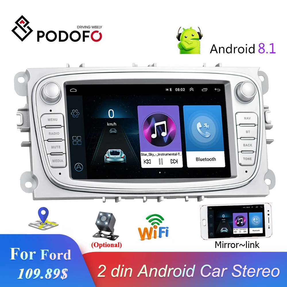 Podofo 2 din автомобильный радиоприемник андроид 8 1 Amazon Kindle Fire 7 ''Авто радио