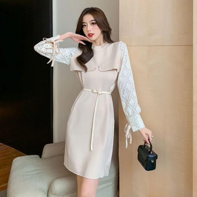 Vestidos France Women Lace Splicing knitting vintage dresses Autumn Winter New O-Neck Long sleeve High waist Sexy Slim Dress y2k
Vestidos France Women Lace Splicing knitting vintage dresses Autumn Winter New O-Neck Long sleeve High waist Sexy Slim Dress y2k