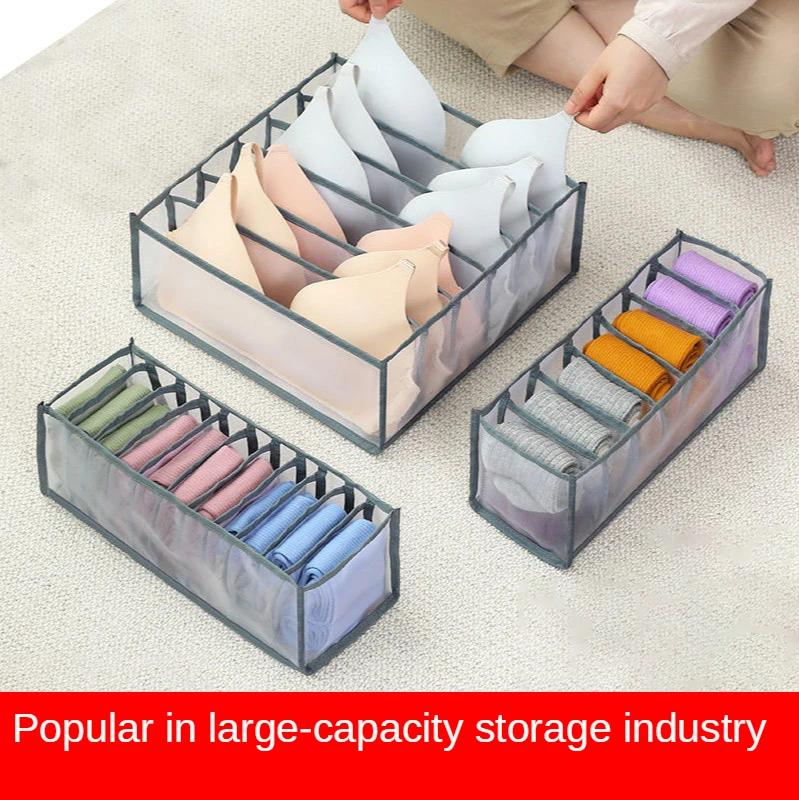 Foldable Mesh Underwear Storage Box, Bra, Socks, Underwear, Compartmentalized Finishing Three-piece Set 
Foldable Mesh Underwear Storage Box, Bra, Socks, Underwear, Compartmentalized Finishing Three-piece Set