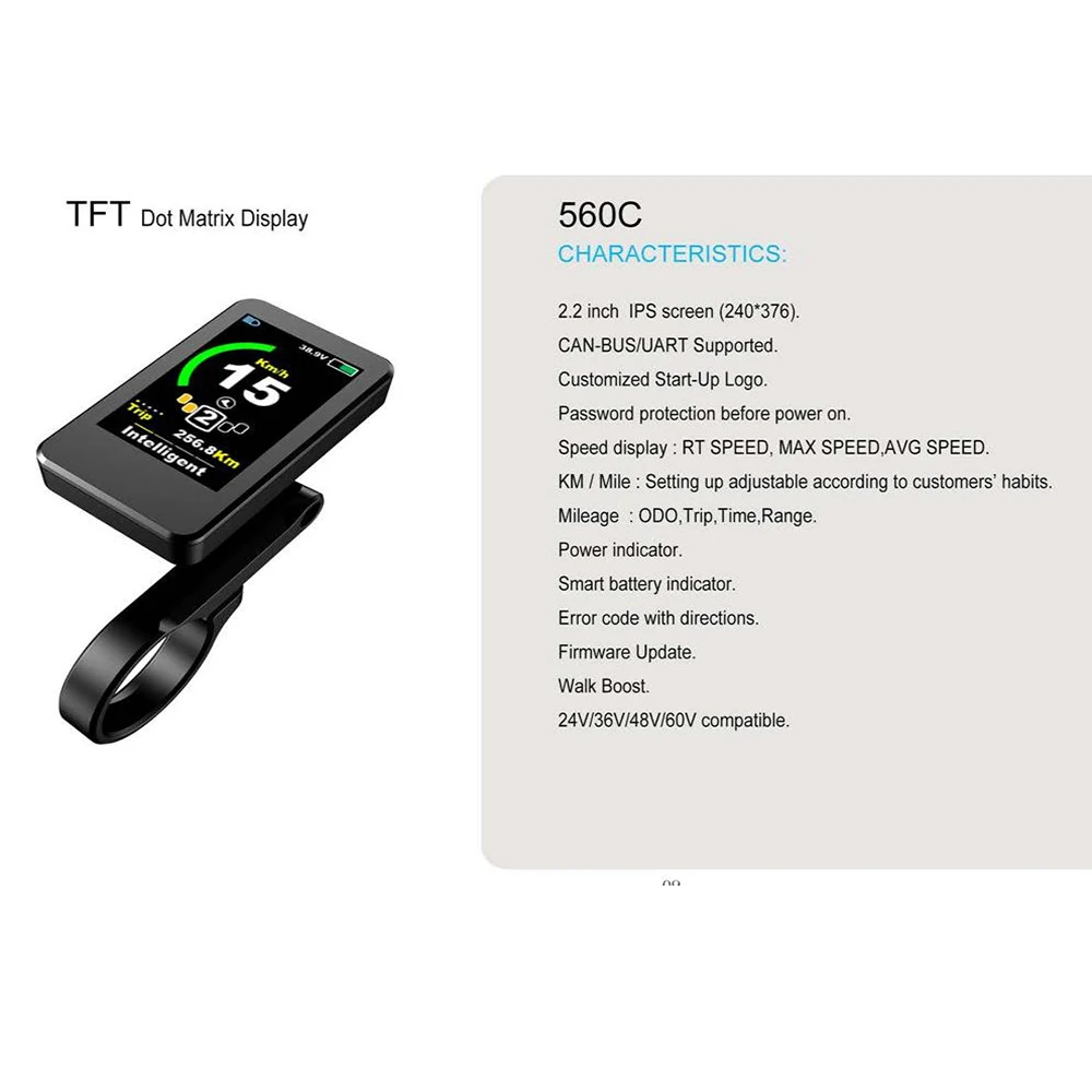 Electric Bicycle 560C Full Color LCD Display For Bafang Mid Hub Motor 36V 48V 52V 60V 250W 750W E-bike Indicator USB Ports CE 
Electric Bicycle 560C Full Color LCD Display For Bafang Mid Hub Motor 36V 48V 52V 60V 250W 750W E-bike Indicator USB Ports CE