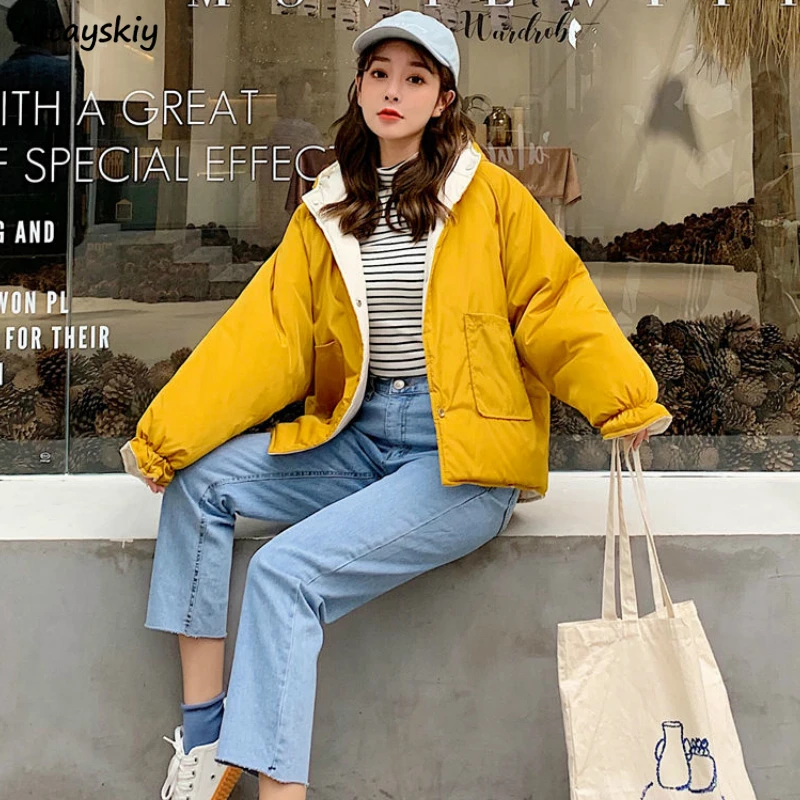 Short Style Parkas Women Solid Simple Trendy Hooded Korean Version Wear on Both Sides Womens Stylish Warm Coats Outwear 2020 New
Short Style Parkas Women Solid Simple Trendy Hooded Korean Version Wear on Both Sides Womens Stylish Warm Coats Outwear 2020 New