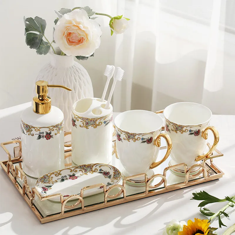 Bathroom Accessories Set Ceramic Toothbrush Holder Soap Dispenser Gargle Cups Soap Dish With Tray Wedding Gifts 4-6 Pieces set
Bathroom Accessories Set Ceramic Toothbrush Holder Soap Dispenser Gargle Cups Soap Dish With Tray Wedding Gifts 4-6 Pieces set