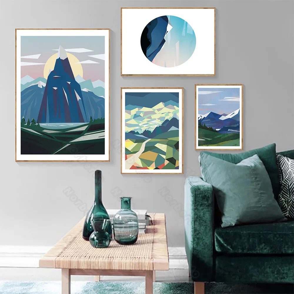 

Modern Style Frameless Canvas Painting Wall Poster Oil Painting Pictures Mountains Sky Clouds and Sun for Home Rooms Decoratio