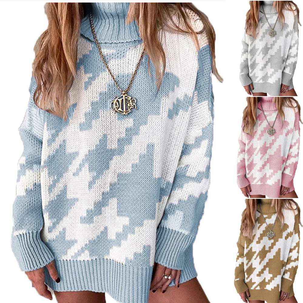 Turtleneck Knitted Autumn Winter Sweater Women Print Houndstooth Loose Pullover Female Fashion Warm Jumper Ladies Clothes Top OL
Turtleneck Knitted Autumn Winter Sweater Women Print Houndstooth Loose Pullover Female Fashion Warm Jumper Ladies Clothes Top OL