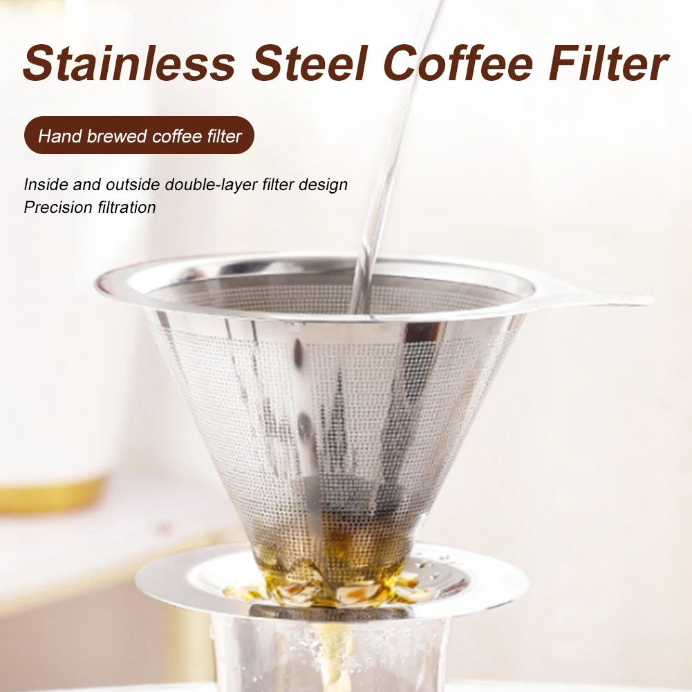 New Pour Over Coffee Dripper Stainless Steel Double Layer Ultra Fine Coffee Filter with Stand Reusable Paperless Coffee Maker
New Pour Over Coffee Dripper Stainless Steel Double Layer Ultra Fine Coffee Filter with Stand Reusable Paperless Coffee Maker