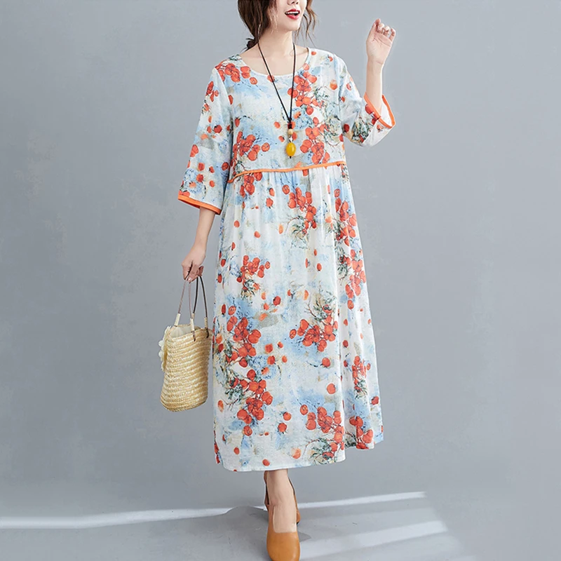 2021 NEW Summer Women Long Casual Loose Fashion Cotton Linen Floral Blue Cute Dress Elegant Party Chic Half Sleeve Clothing
2021 NEW Summer Women Long Casual Loose Fashion Cotton Linen Floral Blue Cute Dress Elegant Party Chic Half Sleeve Clothing