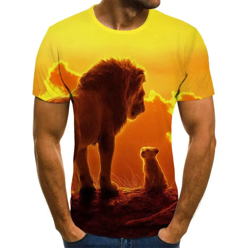 Мужская модная футболка новинка 2019 года 6XL крутая забавная с 3D-принтом льва и