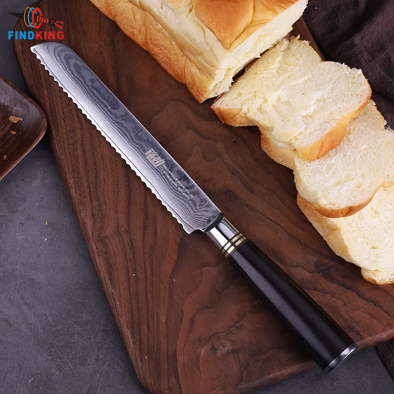 FINDKING 8-дюймовый нож для хлеба японский VG10 стальной сердечник лезвие Дамасская