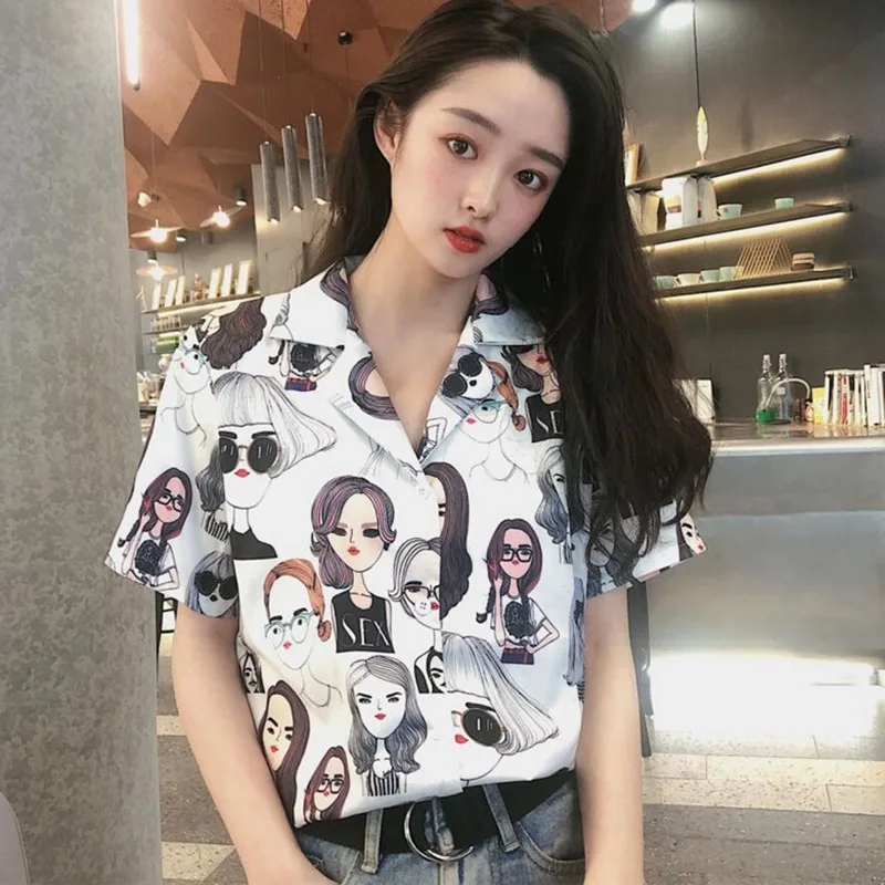Turn-down Collar Office Lady Shirts Blouses Loose Preppy StyleBlouse Tops Women Fashion Beauty Face Print Short Sleeve
Turn-down Collar Office Lady Shirts Blouses Loose Preppy StyleBlouse Tops Women Fashion Beauty Face Print Short Sleeve