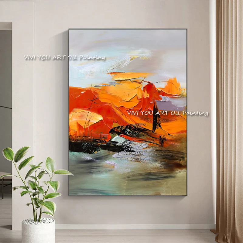 

The Hot Sales Orange Handmade Abstract Modern Brush Oil Painting On Canvas Handpainted New Creative Wall Art Picture Frameless