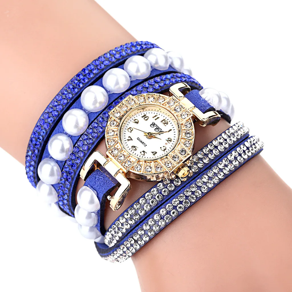 CCQ Women Watches Vintage Beading Border Dial Shining Crystal Pearl Bracelet Analog Quartz Wrist часы женские | Наручные