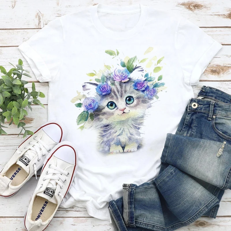 Girls Ladies Cute Cat Summer Short Sleeve T-shirt Printed Casual Clothes T-shirt O-Neck Ladies T-shirt Top
Girls Ladies Cute Cat Summer Short Sleeve T-shirt Printed Casual Clothes T-shirt O-Neck Ladies T-shirt Top