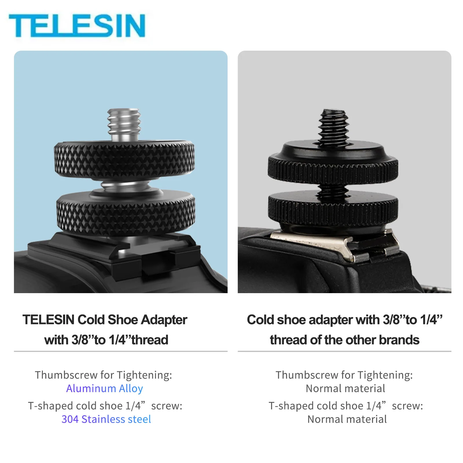 

TELESIN 1/4 stainless steel Cold Shoe Mount Adapter For GoPro Action Camera DSLR VLOG photography accessories