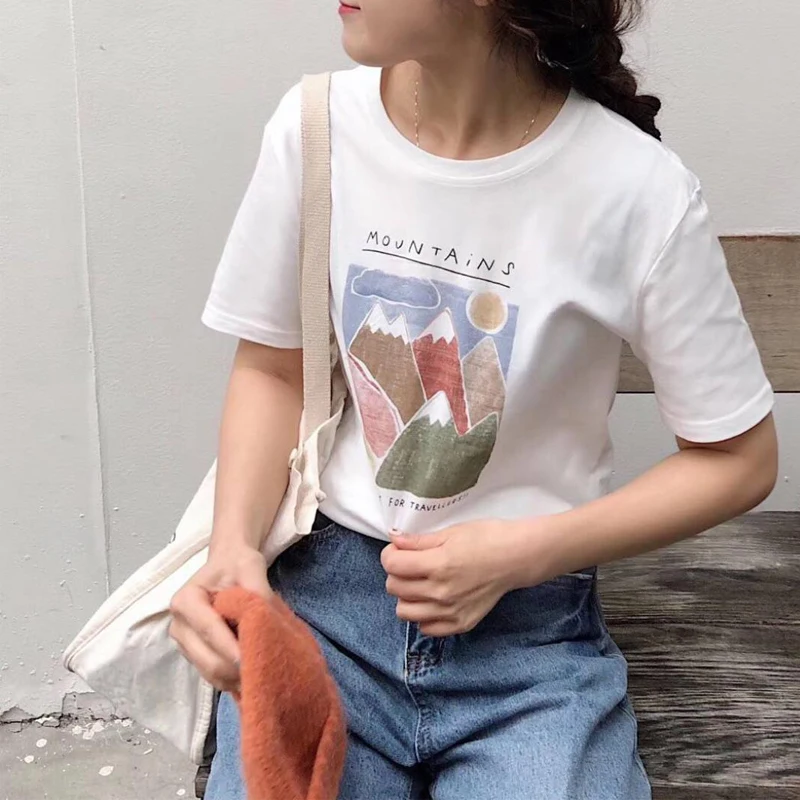 Limiguyue Summer Printed 100% Cotton T-Shirt Simple Casual Women Tops White Short Sleeve t Shirt O-Neck Loose Tee Shirts K1749
Limiguyue Summer Printed 100% Cotton T-Shirt Simple Casual Women Tops White Short Sleeve t Shirt O-Neck Loose Tee Shirts K1749