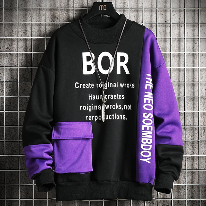 Letter Printed Sweatshirt Men 2021 New High Street Hoodie Mens Fashion Patchwork Sweatshirts with Pocket Male O-Neck Casual Top
Letter Printed Sweatshirt Men 2021 New High Street Hoodie Mens Fashion Patchwork Sweatshirts with Pocket Male O-Neck Casual Top