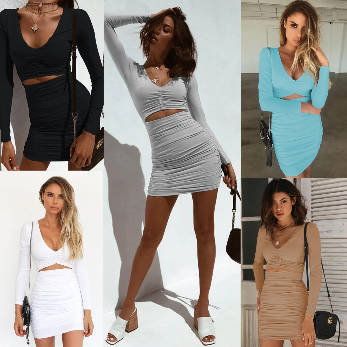 Women Close-fitting Hollow Out Dress Ladies Solid Color Long Sleeve Plunging Neckline
Women Close-fitting Hollow Out Dress Ladies Solid Color Long Sleeve Plunging Neckline