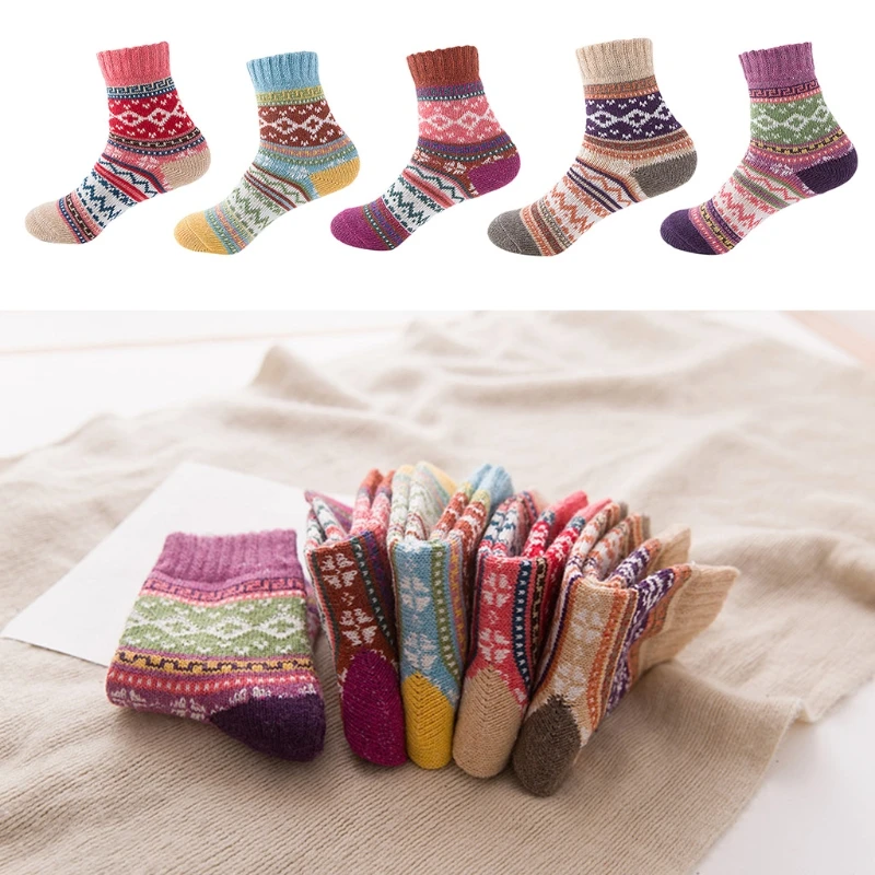 5 Pairs Women Vintage Thick Warm Knitted Crew Socks Ethnic Multicolor Geometric Striped Print Cotton Casual Hosiery Gift
5 Pairs Women Vintage Thick Warm Knitted Crew Socks Ethnic Multicolor Geometric Striped Print Cotton Casual Hosiery Gift