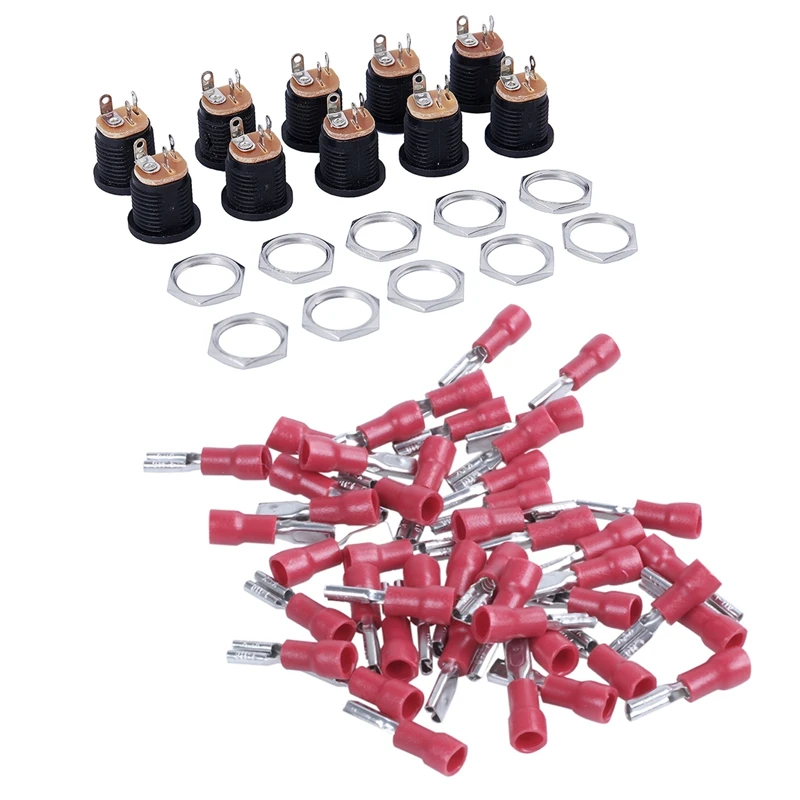10 Pcs 3-Terminal Soldering 2.1Mm X 5.5Mm Female Power Jack DC Socket & 50X Spade Electrical Crimp Connector Terminals - Red 2.8
10 Pcs 3-Terminal Soldering 2.1Mm X 5.5Mm Female Power Jack DC Socket & 50X Spade Electrical Crimp Connector Terminals - Red 2.8