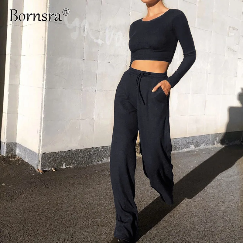 Bornsra 2021 Autumn Women's Suit Solid Color Long-sleeved Short T-shirt Lace-up High-waist Wide-leg Pants Casual Suit
Bornsra 2021 Autumn Women's Suit Solid Color Long-sleeved Short T-shirt Lace-up High-waist Wide-leg Pants Casual Suit