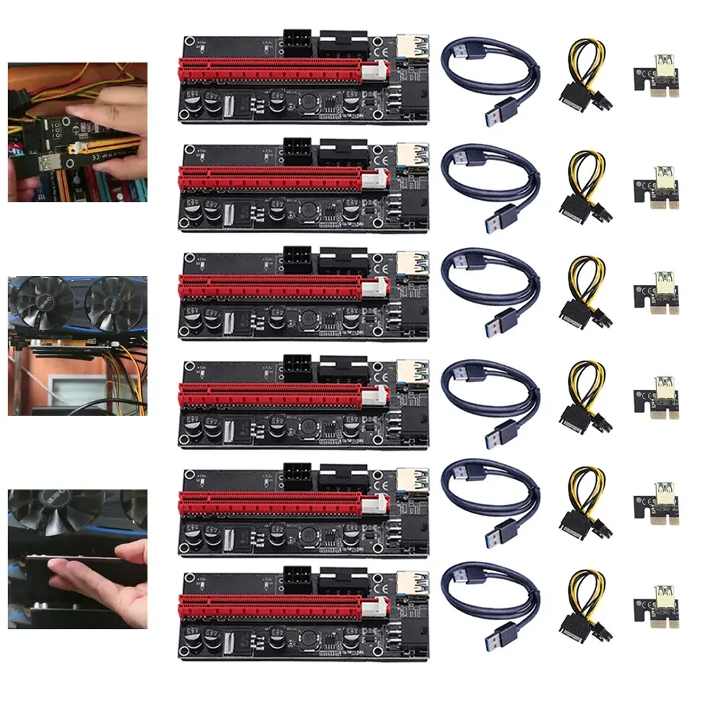 Riser Adapter Card PCI-E VER009 USB 3.0 Extender Riser Adapter Card SATA 15 Pin To 6 Pin Power Cable PCIE Connector 6PCS Black 
Riser Adapter Card PCI-E VER009 USB 3.0 Extender Riser Adapter Card SATA 15 Pin To 6 Pin Power Cable PCIE Connector 6PCS Black