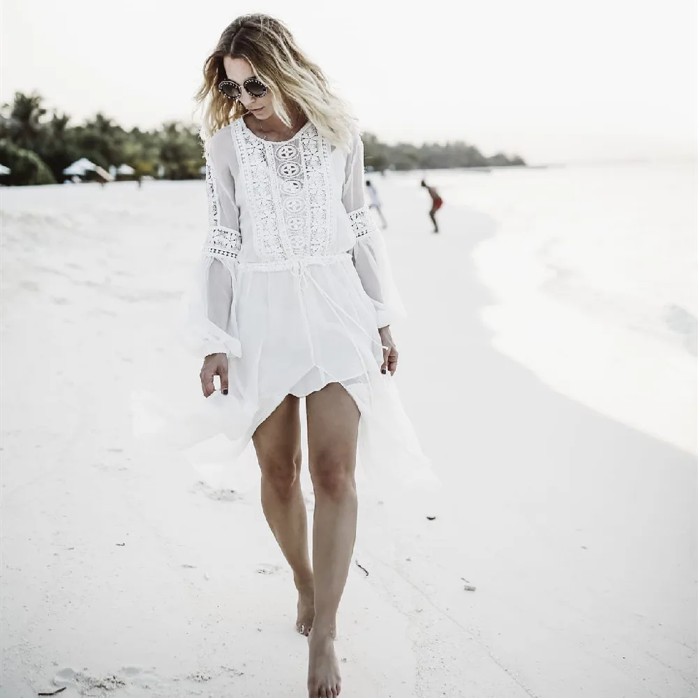 Tunic Cover-ups White Chiffon Lace Tunic Beach Long Dress Summer Women Beachwear Sexy V-Neck Swimsuit Cover Up
Tunic Cover-ups White Chiffon Lace Tunic Beach Long Dress Summer Women Beachwear Sexy V-Neck Swimsuit Cover Up