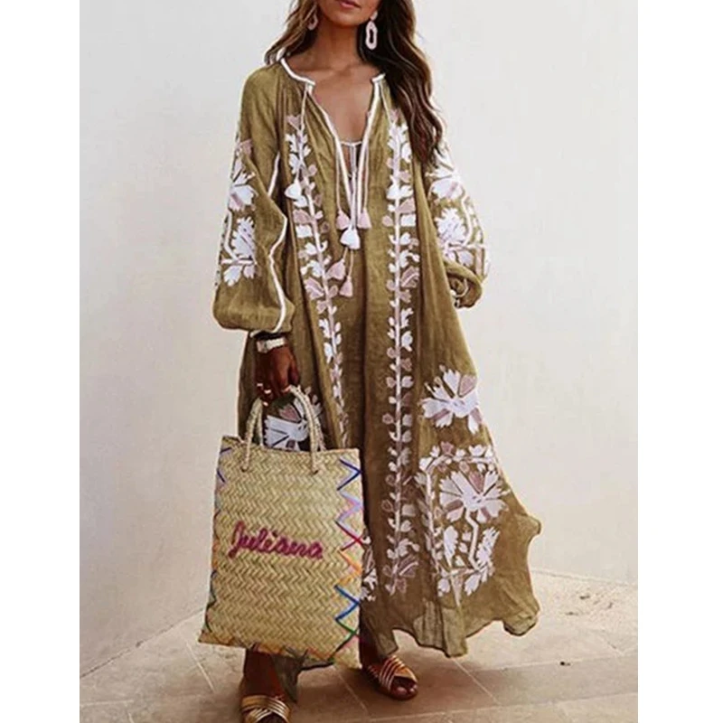 Mandylandy Dress Spring and Autumn Fashion V-neck Lantern Sleeve Dress Women's Casual Printed Tassels Loose-Fitting Dress
Mandylandy Dress Spring and Autumn Fashion V-neck Lantern Sleeve Dress Women's Casual Printed Tassels Loose-Fitting Dress