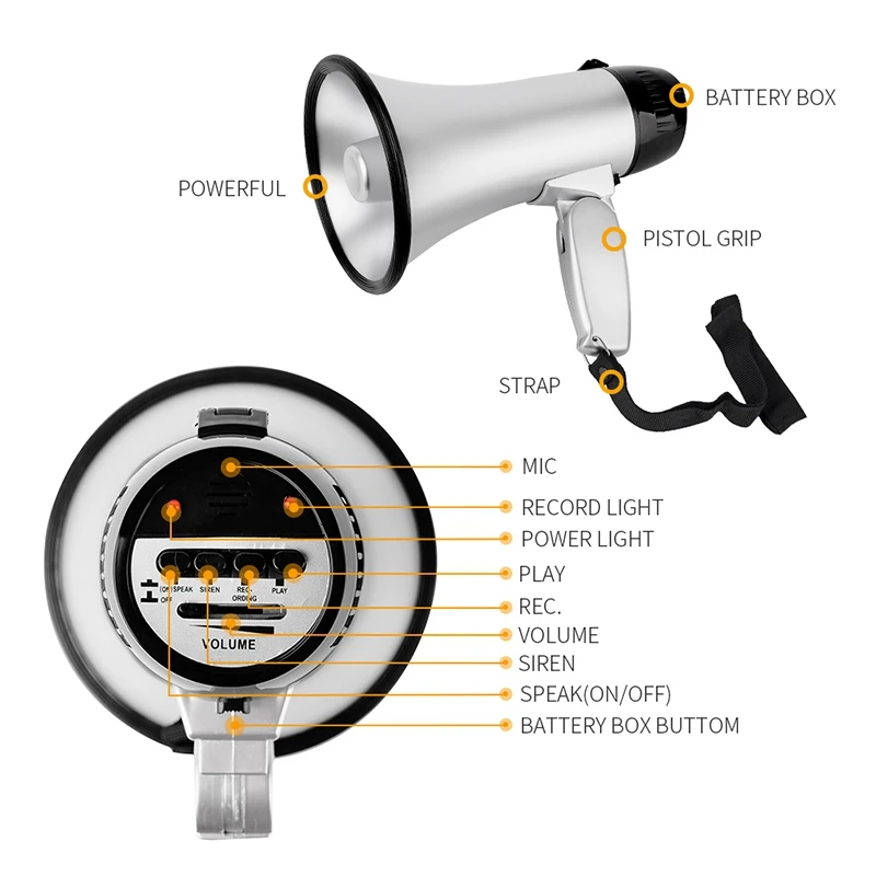 Портативный громкоговоритель Bullhorn с мощностью 20 Вт и складной ручкой для