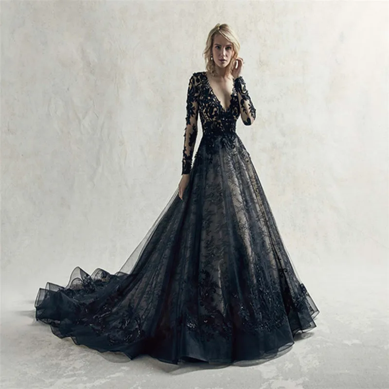 Black Wedding Dress 2019 Long Sleeve Vintage Lace Wedding Gowns robe de mariee mariage reception Bride Dress vestido de noiva
Black Wedding Dress 2019 Long Sleeve Vintage Lace Wedding Gowns robe de mariee mariage reception Bride Dress vestido de noiva