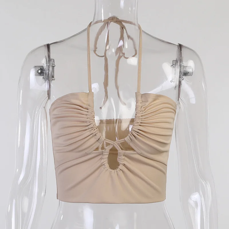 Casual Solid Vest Front Drawstring Hollow Out Pleated Crop Top Sexy Halter Skinny Women Clothing Streetwear 1 Piece Summer 2021
Casual Solid Vest Front Drawstring Hollow Out Pleated Crop Top Sexy Halter Skinny Women Clothing Streetwear 1 Piece Summer 2021