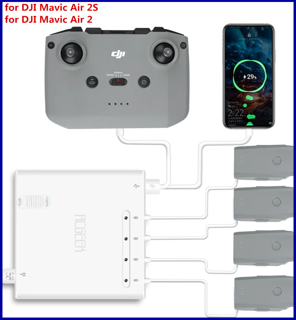 Drone Multi Battery Charger Mavic Air 2S Intelligent Fast Charging Hub AC 100-240V for DJI Mavic Air2S / AIR2 Flight Battery
Drone Multi Battery Charger Mavic Air 2S Intelligent Fast Charging Hub AC 100-240V for DJI Mavic Air2S / AIR2 Flight Battery