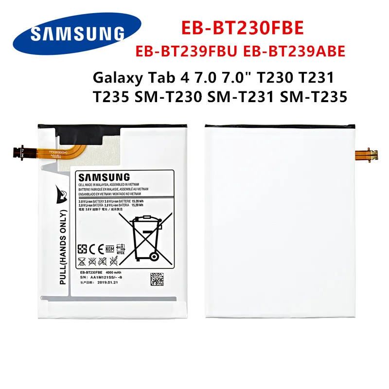 SAMSUNG Orginal Tablet EB-BT230FBE EB-BT239FBU EB-BT239ABE 4000mAh Battery For Samsung Galaxy Tab 4 7.0" SM-T230 SM-T231 SM-T235
SAMSUNG Orginal Tablet EB-BT230FBE EB-BT239FBU EB-BT239ABE 4000mAh Battery For Samsung Galaxy Tab 4 7.0" SM-T230 SM-T231 SM-T235