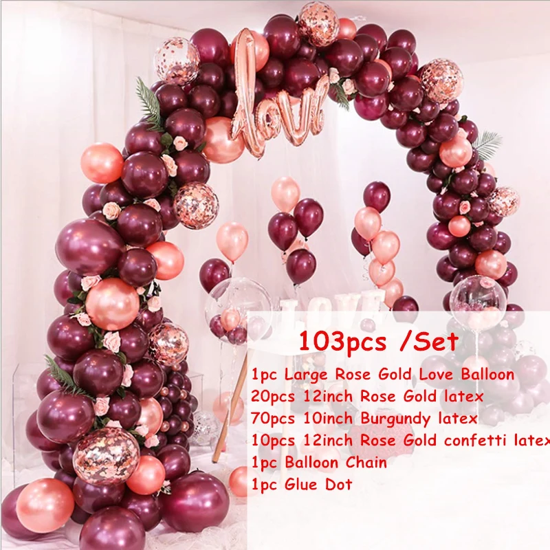 103pcs/Set Rose Gold Burgundy Balloons Garland Arch Kit Confetti Balon Birthday Baby Shower Wedding Anniversary Party Decoration
103pcs/Set Rose Gold Burgundy Balloons Garland Arch Kit Confetti Balon Birthday Baby Shower Wedding Anniversary Party Decoration