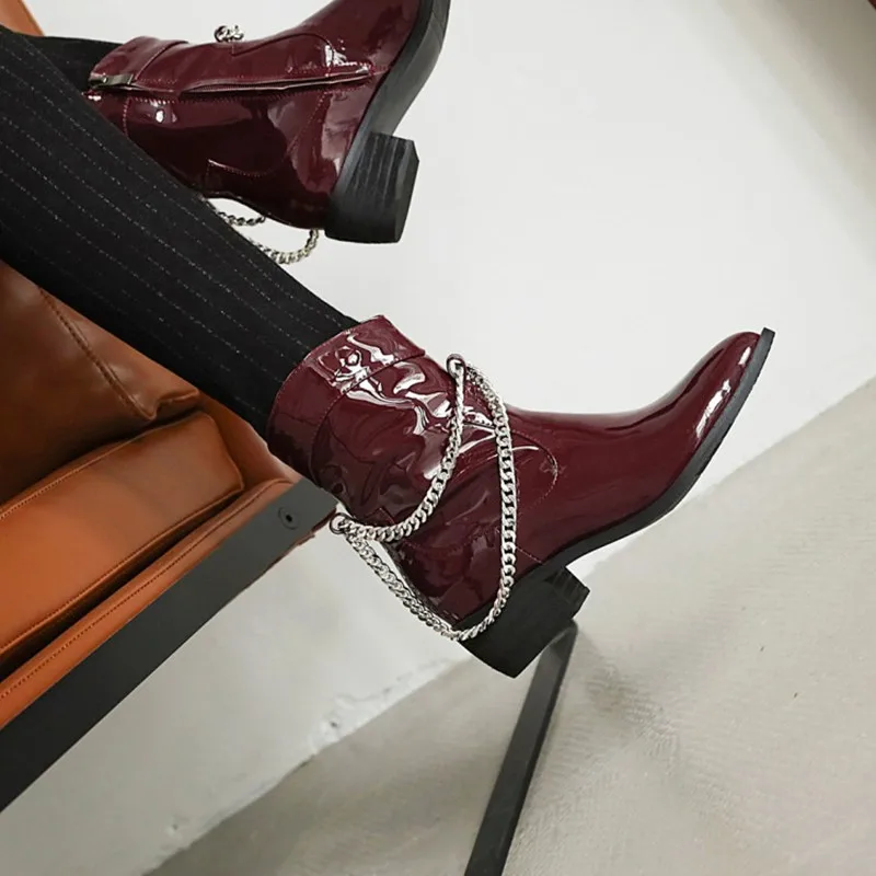 Ochanmeb Big Plus Women Patent PU Leather Western Boots Ladies Punk Metal Chain Cowgirl Cowboy Boots Black Red Brown Winter Shoe
Ochanmeb Big Plus Women Patent PU Leather Western Boots Ladies Punk Metal Chain Cowgirl Cowboy Boots Black Red Brown Winter Shoe