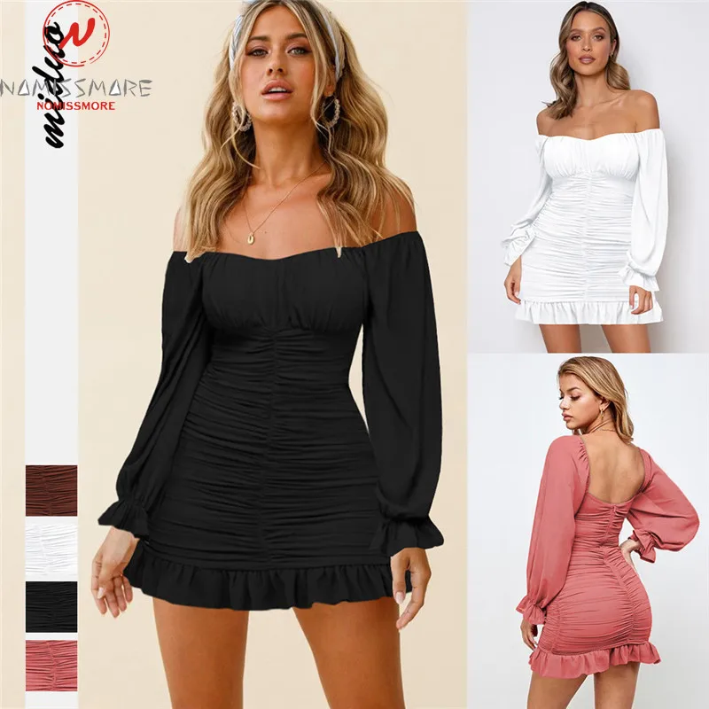 Sexy Women Solid Color Pencil Dress for Streetwear Patchwork Design Ruffles Zipper Decor Slash Neck High Waist Slim Hips Dress
Sexy Women Solid Color Pencil Dress for Streetwear Patchwork Design Ruffles Zipper Decor Slash Neck High Waist Slim Hips Dress