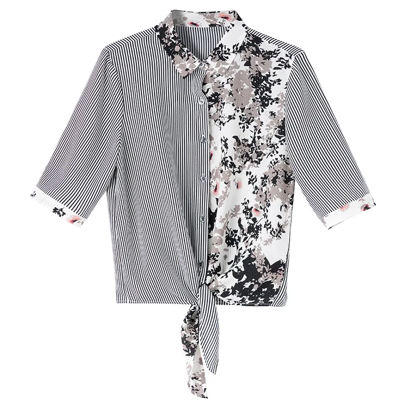 Houthion Silk Satin Slim Women's Blouses Fashion Short Sleeve Top Stripe Printing Stitching Buttons Polo Shirt New Casual Blouse
Houthion Silk Satin Slim Women's Blouses Fashion Short Sleeve Top Stripe Printing Stitching Buttons Polo Shirt New Casual Blouse