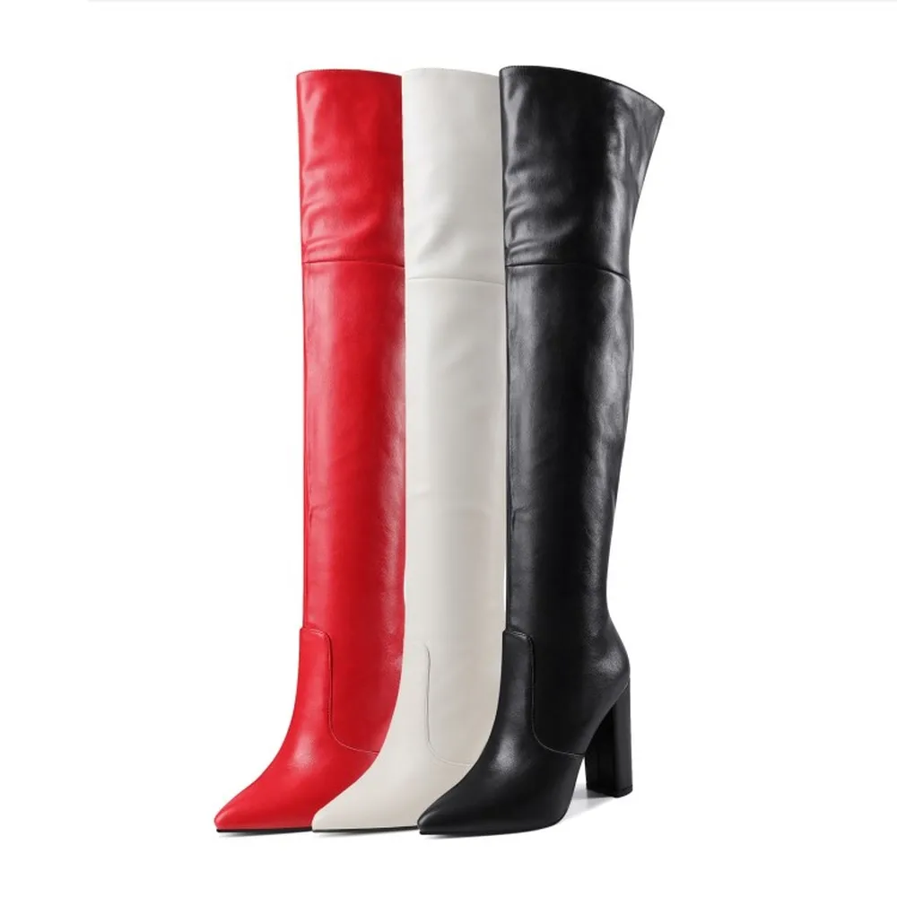 OLOMLB Women's PU Leather Over The Knee Thigh Boots Block Heel Pointed Toe Warm Winter Fleece Liner Shoes Plus Size 34-43
OLOMLB Women's PU Leather Over The Knee Thigh Boots Block Heel Pointed Toe Warm Winter Fleece Liner Shoes Plus Size 34-43
