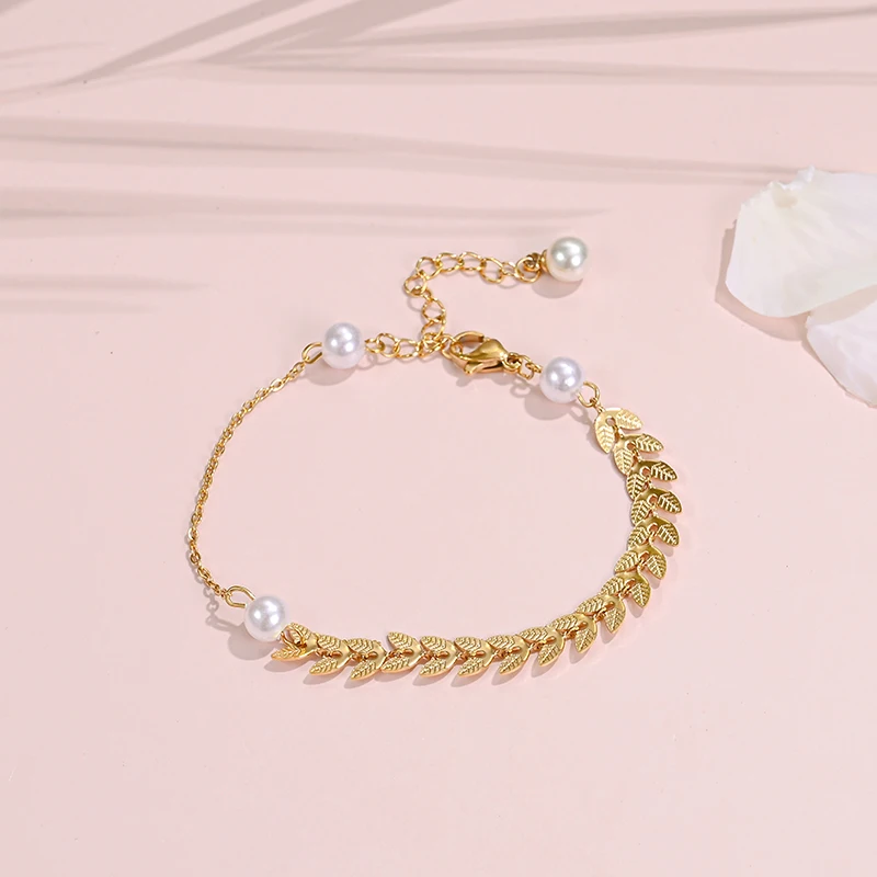 Vintage Pearl Wheat Stainless Steel Chain Women Charm Bracelets Fashion No Fade Gold Color Female Party Accessories Bracelet
Vintage Pearl Wheat Stainless Steel Chain Women Charm Bracelets Fashion No Fade Gold Color Female Party Accessories Bracelet