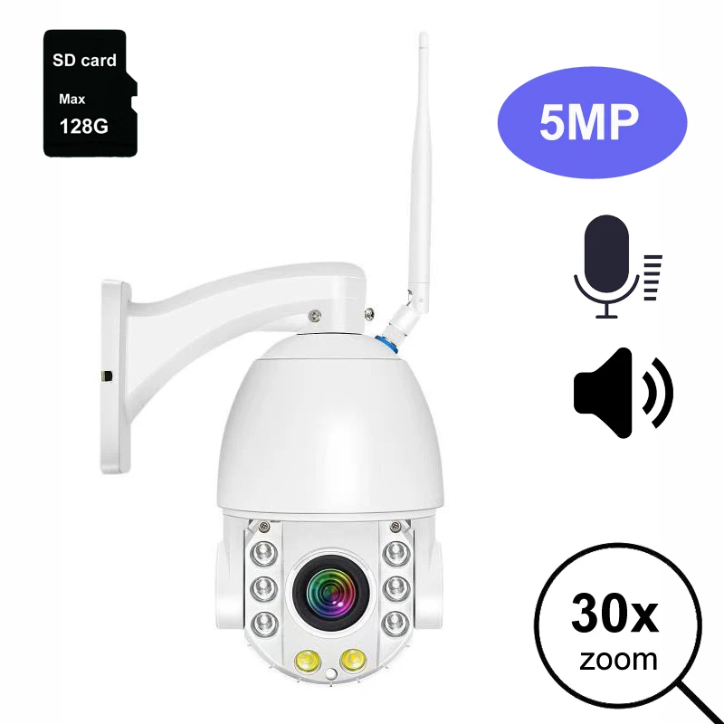 

onvif support audio 1080P 2MP 5MP Outdoor nightvision SD card WiFi Speed Dome Camera wireless IP PTZ camera 30X Zoom CamHi