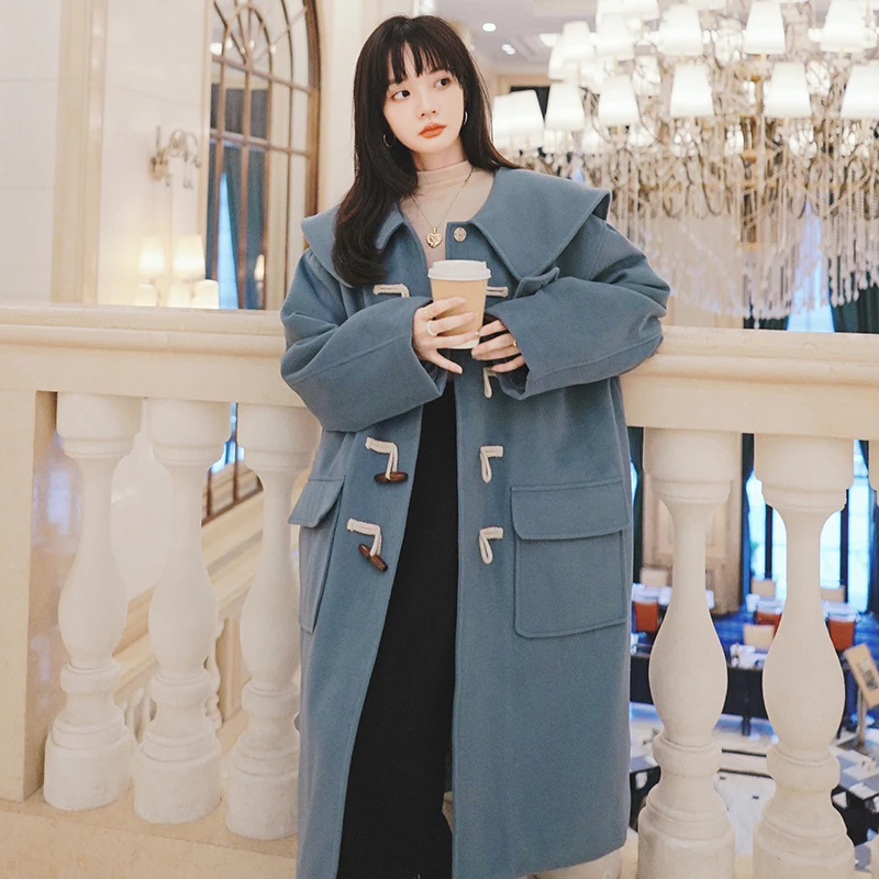 Winter Green Woolen Coat Women Preppy Style Horn Button Big Turn-down Collar Loose Korean Elegant Chic Long Overcoat Cloak 9027
Winter Green Woolen Coat Women Preppy Style Horn Button Big Turn-down Collar Loose Korean Elegant Chic Long Overcoat Cloak 9027