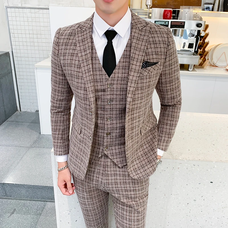 Classic Plaid Striped Suit Men 3 Piece Set Slim Fit Men Wedding Suit Asian Size S M L XXL XXXL 4XL 5XL High Quality Men Suits
Classic Plaid Striped Suit Men 3 Piece Set Slim Fit Men Wedding Suit Asian Size S M L XXL XXXL 4XL 5XL High Quality Men Suits