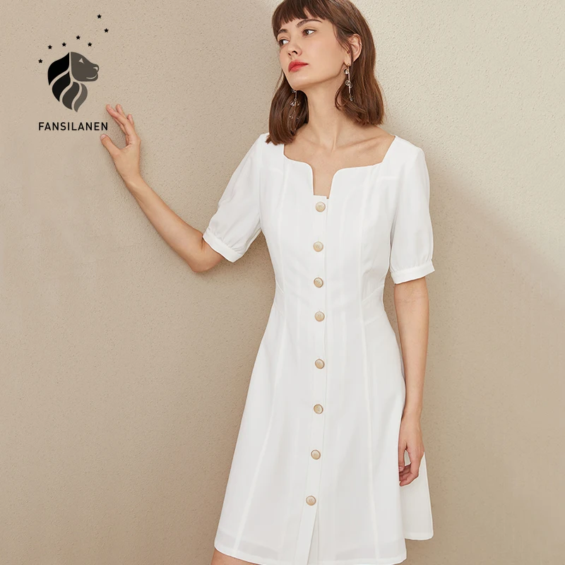 FANSILANEN White Short Button Up Shirt Dress Women Short Sleeve Summer Elegant Office Dress Female Slim Vintage Black Dress 2021
FANSILANEN White Short Button Up Shirt Dress Women Short Sleeve Summer Elegant Office Dress Female Slim Vintage Black Dress 2021