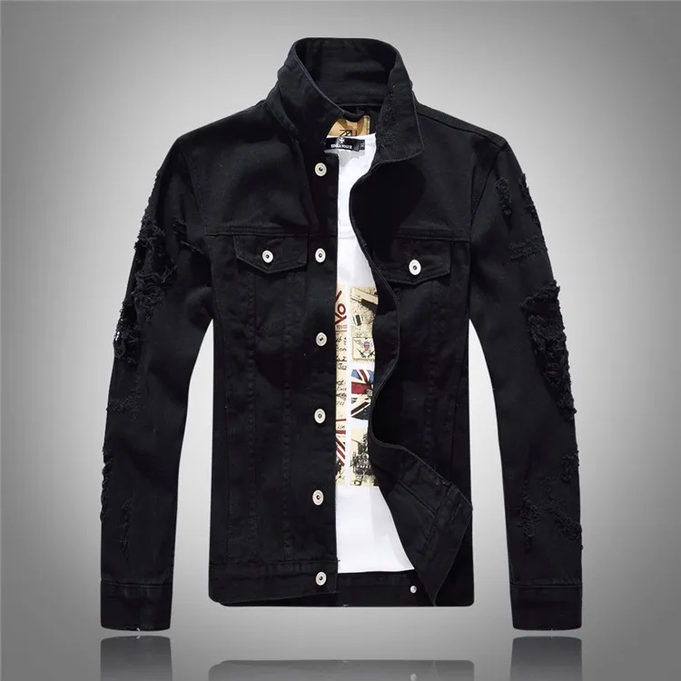 

Mens Streetwear Jean Bomber Jacket Hombre Men's Black White Pink Red Ripped Motorcycle Denim Jackets and Coats Veste Jean Homme