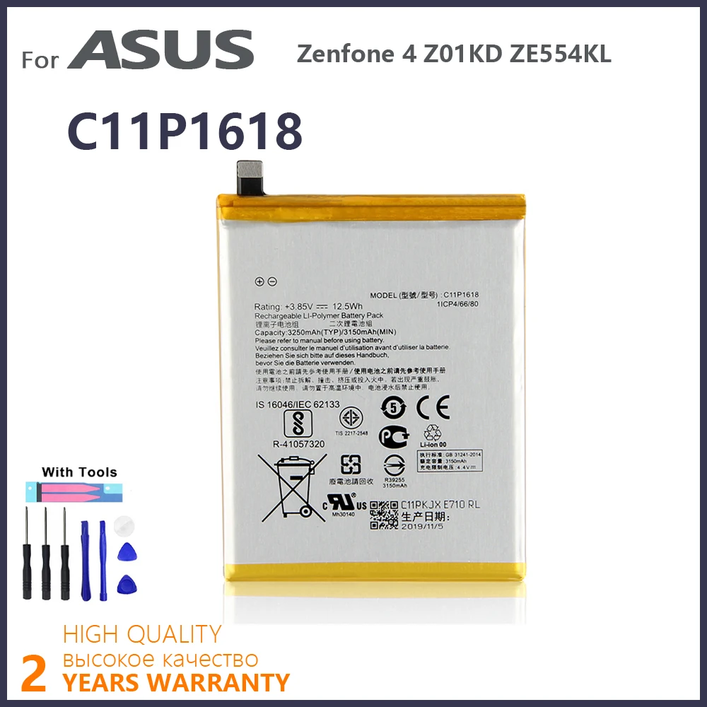 

100% Original 3250mAh C11P1618 Battery For ASUS Zenfone 4 Z01KD ZE554KL Phone High quality Batteries Batteria With Tools