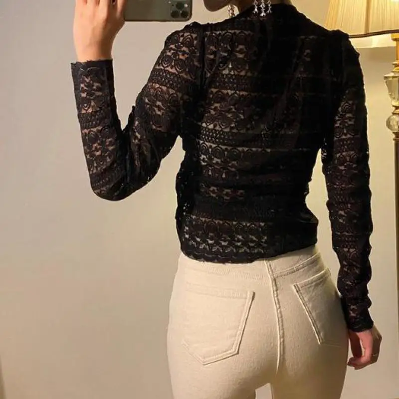 Genayooa Spring Long Sleeve T Shirt Women Elegant Black Lace Shirt Women Tops Drawstring Slim Casual Ladies Tops Korean Style
Genayooa Spring Long Sleeve T Shirt Women Elegant Black Lace Shirt Women Tops Drawstring Slim Casual Ladies Tops Korean Style