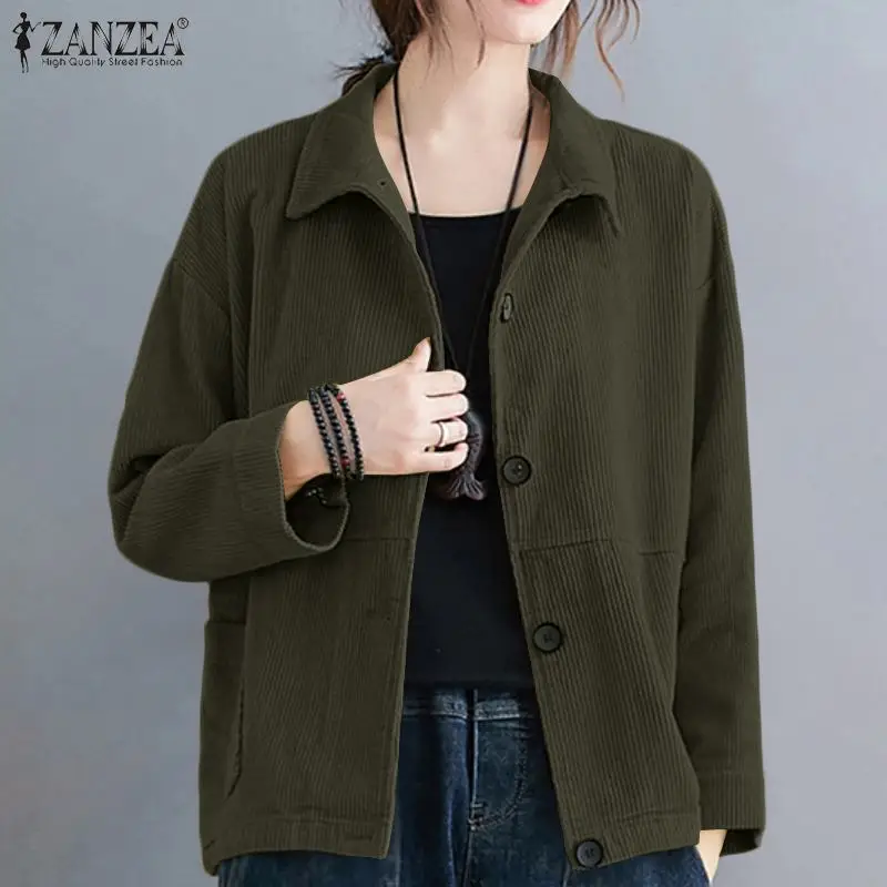 Vintage Casual Corduroy Jackets ZANZEA Autumn Women Long Sleeve Lapel Neck Buttons Outwear Loose Shirt Solid Cotas Tunic Tops
Vintage Casual Corduroy Jackets ZANZEA Autumn Women Long Sleeve Lapel Neck Buttons Outwear Loose Shirt Solid Cotas Tunic Tops