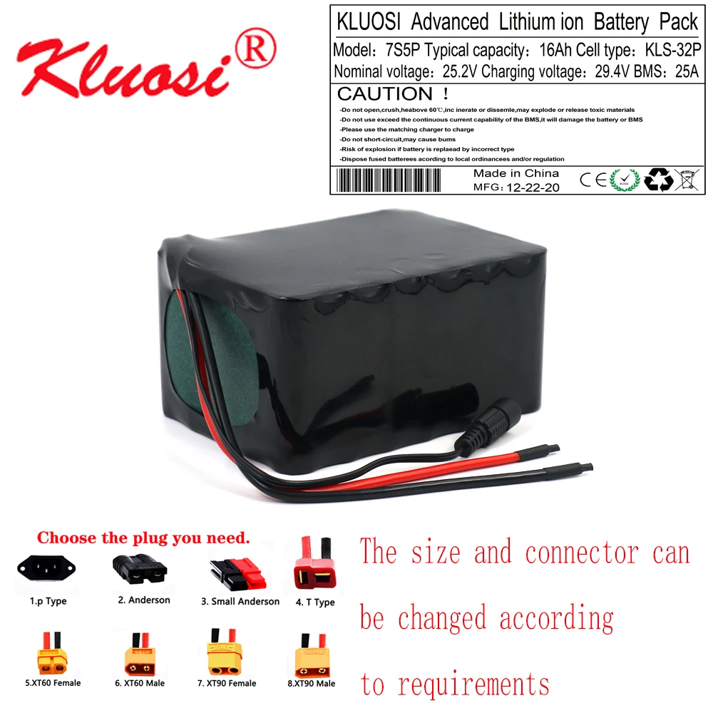 KLUOSI 7S5P 24V 16Ah 25.2V 29.4V Lithium Battery Pack with 25A BMS for Electric Motor Bicycle Scooter Wheelchair Motor Electric
KLUOSI 7S5P 24V 16Ah 25.2V 29.4V Lithium Battery Pack with 25A BMS for Electric Motor Bicycle Scooter Wheelchair Motor Electric